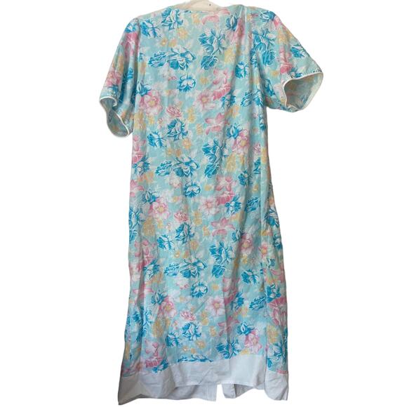 vintage button down housecoat blue floral - Picture 5 of 5